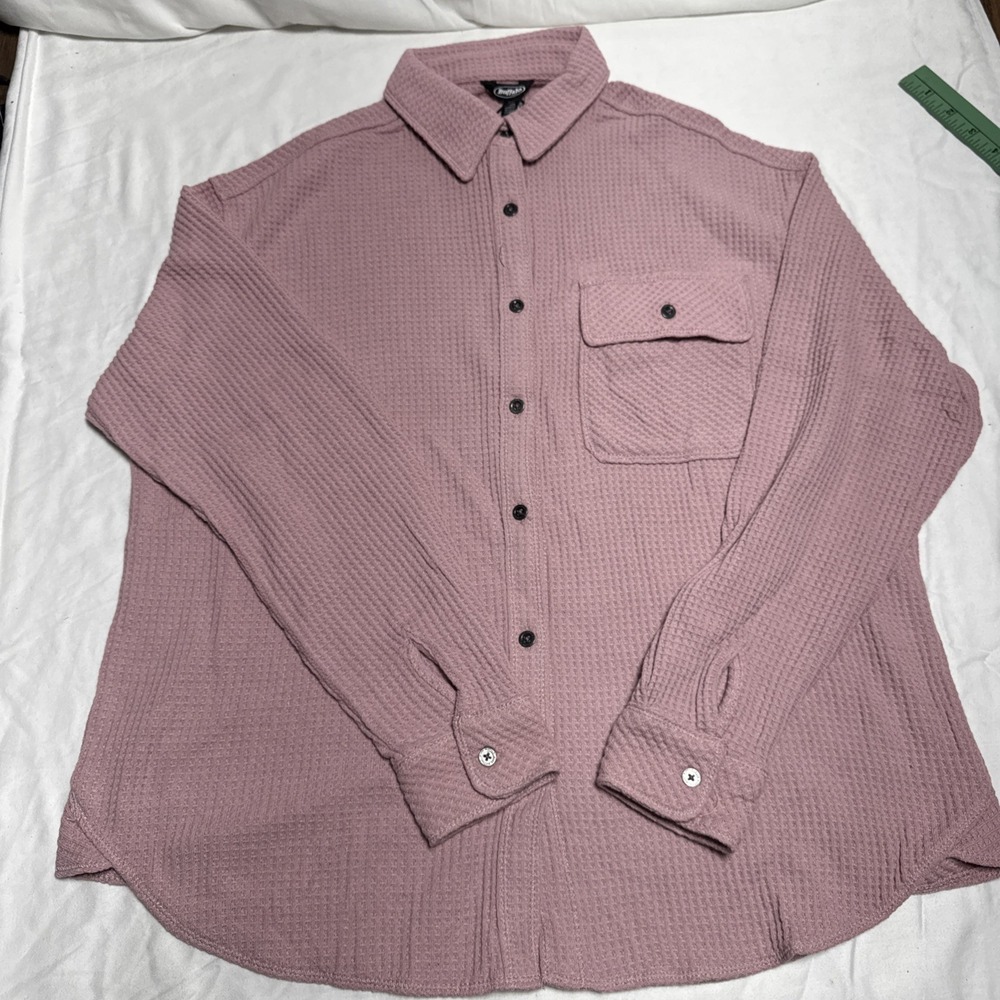 Buffalo Women's Long Sleeve Collared Button Up Waffle Knit Relaxed Top Small
